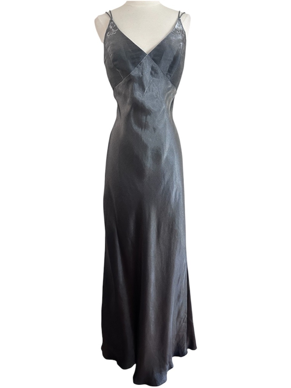 90s Y2K Iridescent Silver Prom Formal Dress Goth Fairy Sz S Lace Up Back - Picture 6 of 13